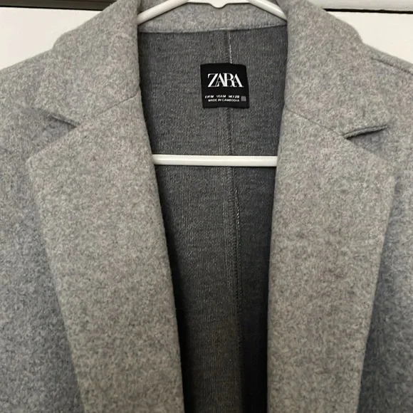 Zara Jacket Womens Large Gray Open Front Lapel Coat Pockets Blazer Overcoat - Picture 6 of 6